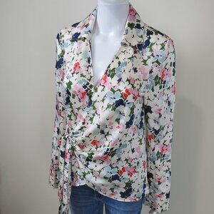 Cinq A Sept. Rou Floral Print Wrap Blouse In Papyrus Multi SZ SMALL *Tiny Flaw